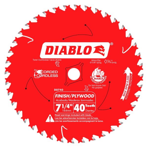 Diablo D0740A 7 - 1/4 in. x 40 Tooth Finish Saw Blade - Lined Out Diablo D0740A 7 - 1/4 in. x 40 Tooth Finish Saw BladeSaw Blades