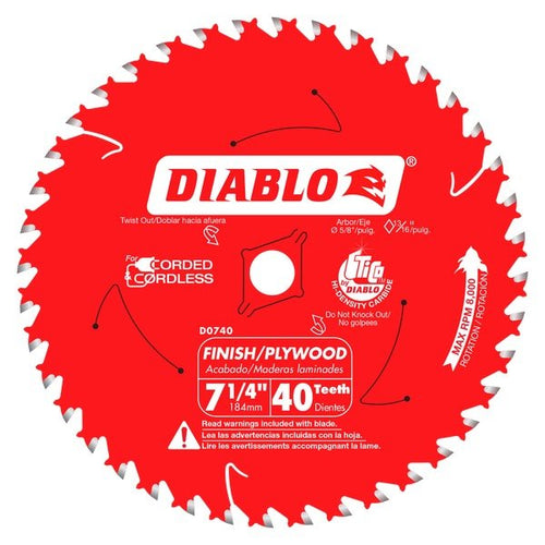 Diablo D0740A 7 - 1/4 in. x 40 Tooth Finish Saw Blade - Lined Out Diablo D0740A 7 - 1/4 in. x 40 Tooth Finish Saw BladeSaw Blades