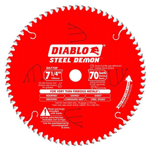 Diablo D0770FA 7 - 1/4 in. x 70 Tooth Steel Demon Carbide - Tipped Saw Blade for Metal - Lined Out Diablo D0770FA 7 - 1/4 in. x 70 Tooth Steel Demon Carbide - Tipped Saw Blade for MetalSaw Blades