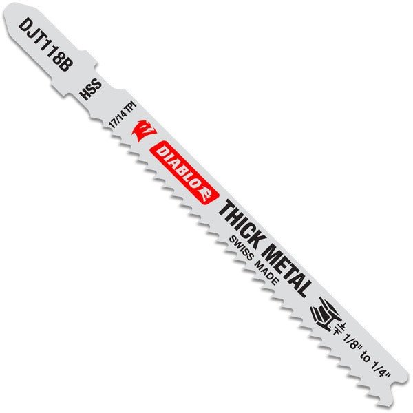 Diablo DJT118B5 3 - 5/8 in. 17/14 TPI High Speed Steel T - Shank Jig Saw Blades for Thick Metal (5 - Pack) - Lined Out Diablo DJT118B5 3 - 5/8 in. 17/14 TPI High Speed Steel T - Shank Jig Saw Blades for Thick Metal (5 - Pack)Jigsaw Accessories