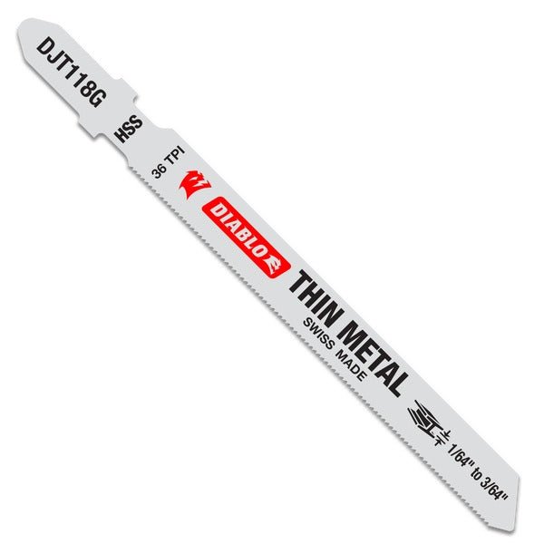Diablo DJT118G5 3 - 5/8 in. 36 TPI High Speed Steel T - Shank Jig Saw Blades for Thin Metal (5 - Pack) - Lined Out Diablo DJT118G5 3 - 5/8 in. 36 TPI High Speed Steel T - Shank Jig Saw Blades for Thin Metal (5 - Pack)Jigsaw Accessories