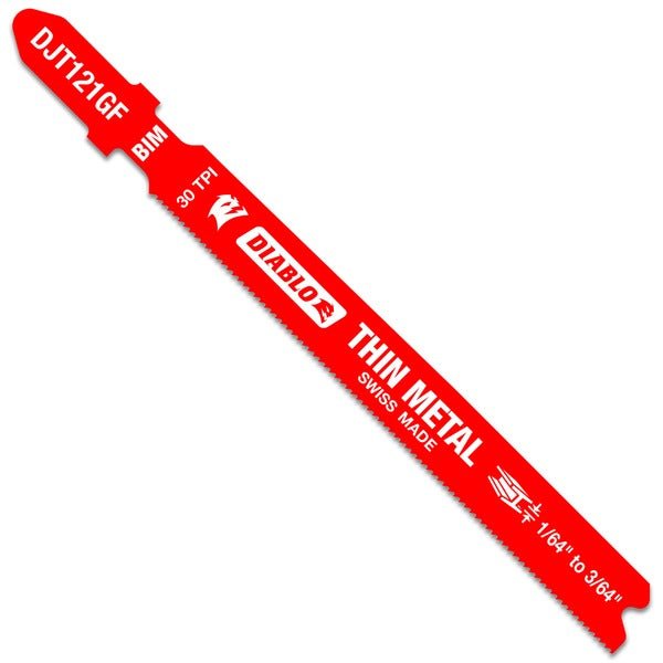 Diablo DJT121GF5 3 - 5/8 in. 30 TPI Bi - Metal T - Shank Jig Saw Blades for Thin Metal (5 - Pack) - Lined Out Diablo DJT121GF5 3 - 5/8 in. 30 TPI Bi - Metal T - Shank Jig Saw Blades for Thin Metal (5 - Pack)Jigsaw Accessories
