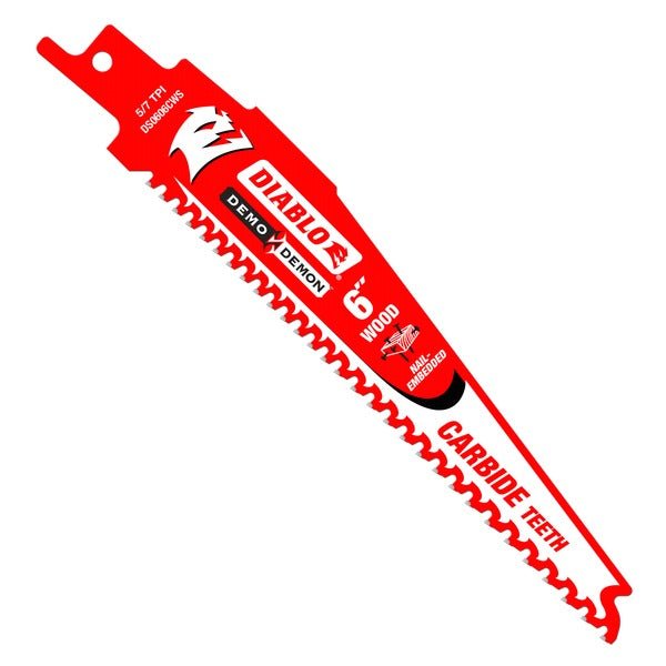 Diablo DS0606CWS3 6 in. Demo Demon Carbide Recip Blade for Nail - Embedded Wood (3 - Pack) - Lined Out Diablo DS0606CWS3 6 in. Demo Demon Carbide Recip Blade for Nail - Embedded Wood (3 - Pack)Saw Blades