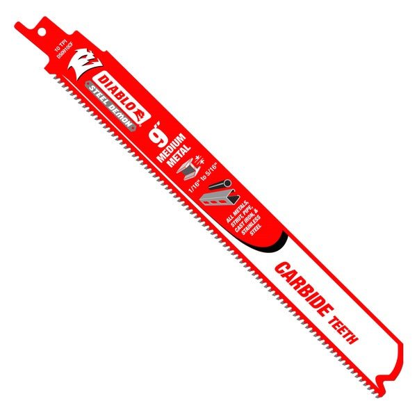 Diablo DS0910CF3 9 in. Steel Demon Carbide Recip Blades for Medium Metal (1/16 in. - 5/16 in.) Cutting (3 - Pack) - Lined Out Diablo DS0910CF3 9 in. Steel Demon Carbide Recip Blades for Medium Metal (1/16 in. - 5/16 in.) Cutting (3 - Pack)Saw Blades
