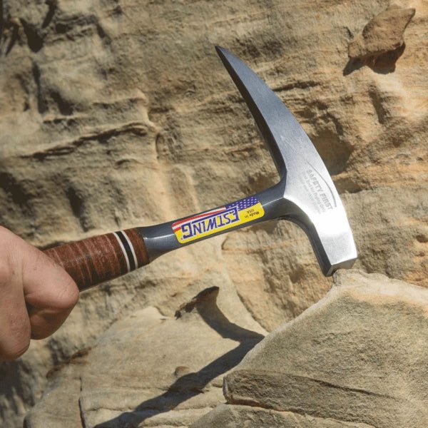 Estwing E30 22oz Solid Steel Rock Geological Hammer Pick w/ Pointed Tip and Leather Grip - Lined Out Estwing E30 22oz Solid Steel Rock Geological Hammer Pick w/ Pointed Tip and Leather GripHammers