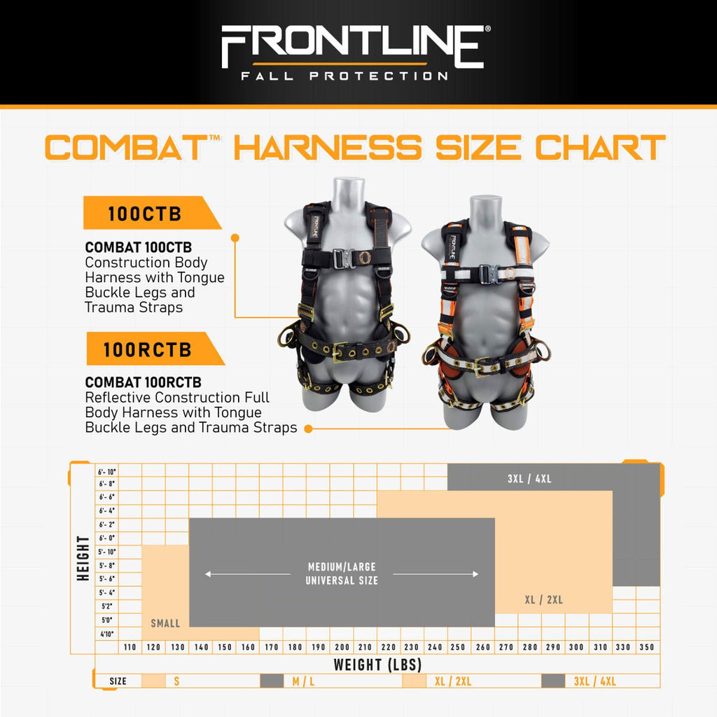 Frontline 100CTB Combat Construction Full Body Harness with Tongue Buckle Legs and Trauma Straps S - Lined Out Frontline 100CTB Combat Construction Full Body Harness with Tongue Buckle Legs and Trauma Straps SWork Safety Harnesses