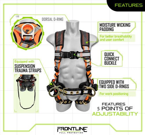 Frontline 100RCTB Combat Reflective Construction Full Body Harness with Tongue Buckle Legs and Trauma Straps 3X/4X - Lined Out Frontline 100RCTB Combat Reflective Construction Full Body Harness with Tongue Buckle Legs and Trauma Straps 3X/4XWork Safety Harnesses