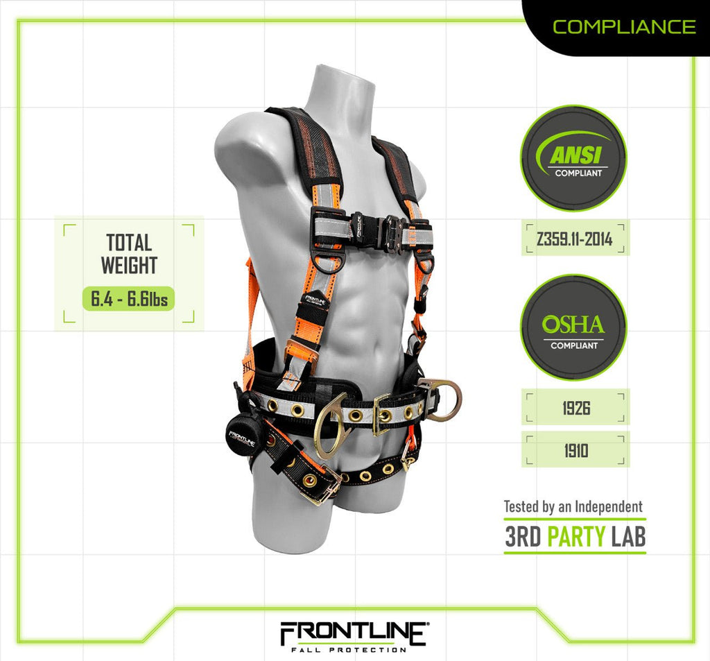 Frontline 100RCTB Combat Reflective Construction Full Body Harness with Tongue Buckle Legs and Trauma Straps 3X/4X - Lined Out Frontline 100RCTB Combat Reflective Construction Full Body Harness with Tongue Buckle Legs and Trauma Straps 3X/4XWork Safety Harnesses