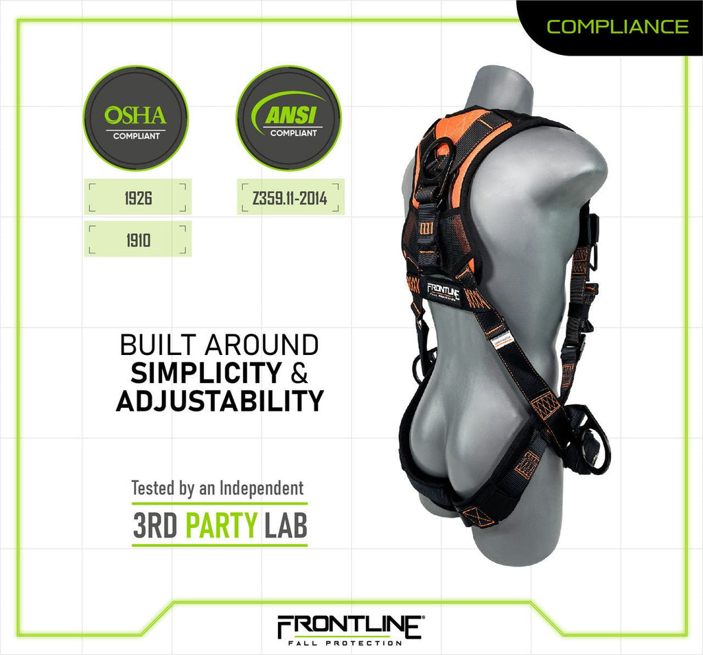 Frontline 105CFTB Combat Vest Style Harness with Front Side D - Rings and Suspension Trauma Straps 2X/3X - Lined Out Frontline 105CFTB Combat Vest Style Harness with Front Side D - Rings and Suspension Trauma Straps 2X/3XWork Safety Harnesses