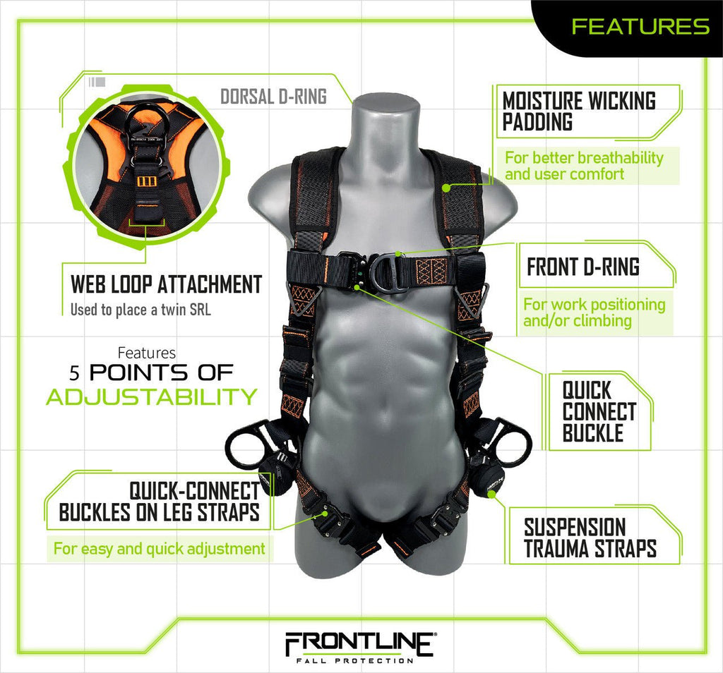 Frontline 105CFTB Combat Vest Style Harness with Front Side D - Rings and Suspension Trauma Straps Universal - Lined Out Frontline 105CFTB Combat Vest Style Harness with Front Side D - Rings and Suspension Trauma Straps UniversalWork Safety Harnesses