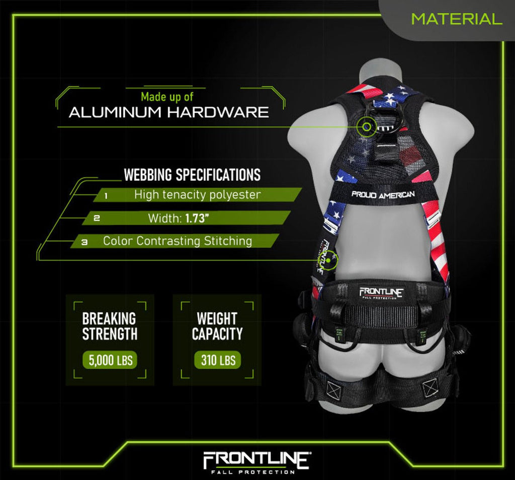 Frontline 110CTB - AM American Style Full Body Harness with Aluminum Hardware and Suspension Trauma Straps M/L - Lined Out Frontline 110CTB - AM American Style Full Body Harness with Aluminum Hardware and Suspension Trauma Straps M/LWork Safety Harnesses