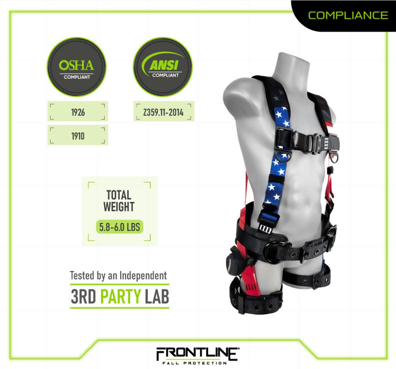 Frontline 110CTB - AM American Style Full Body Harness with Aluminum Hardware and Suspension Trauma Straps S - Lined Out Frontline 110CTB - AM American Style Full Body Harness with Aluminum Hardware and Suspension Trauma Straps SWork Safety Harnesses