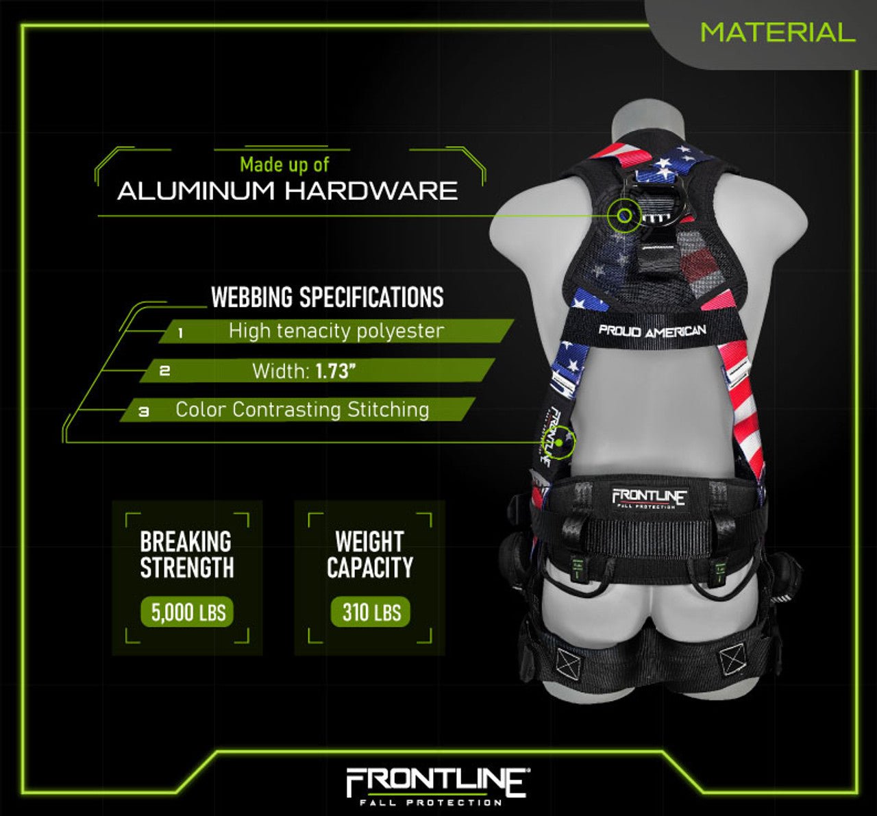 Frontline 110CTB - AM American Style Full Body Harness with Aluminum Hardware and Suspension Trauma Straps S - Lined Out Frontline 110CTB - AM American Style Full Body Harness with Aluminum Hardware and Suspension Trauma Straps SWork Safety Harnesses