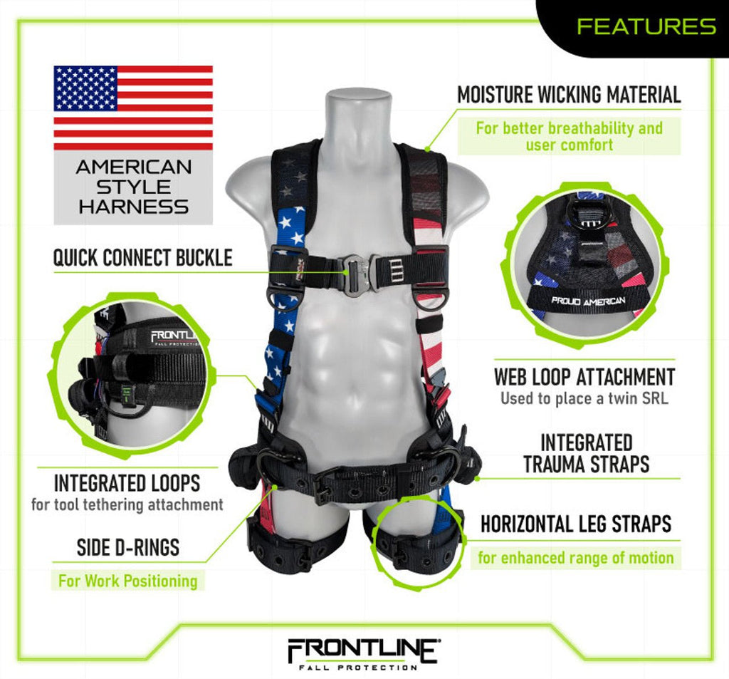 Frontline 110CTB - AM American Style Full Body Harness with Aluminum Hardware and Suspension Trauma Straps S - Lined Out Frontline 110CTB - AM American Style Full Body Harness with Aluminum Hardware and Suspension Trauma Straps SWork Safety Harnesses