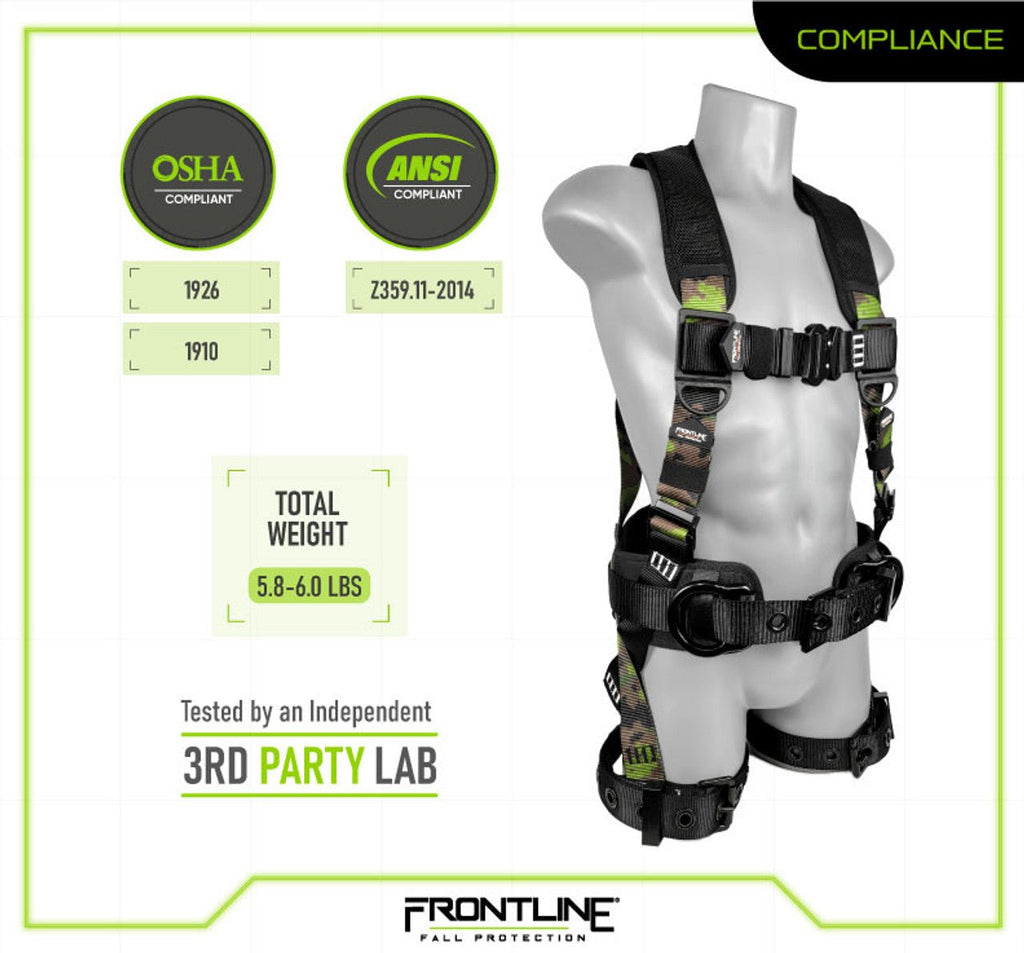 Frontline 110CTB - CF Camouflage Full Body Harness with Aluminum Hardware and Suspension Trauma Straps M/L - Lined Out Frontline 110CTB - CF Camouflage Full Body Harness with Aluminum Hardware and Suspension Trauma Straps M/LWork Safety Harnesses