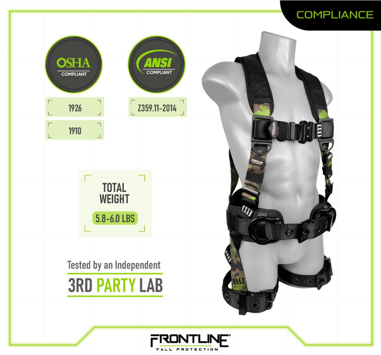 Frontline 110CTB - CF Camouflage Full Body Harness with Aluminum Hardware and Suspension Trauma Straps M/L - Lined Out Frontline 110CTB - CF Camouflage Full Body Harness with Aluminum Hardware and Suspension Trauma Straps M/LWork Safety Harnesses