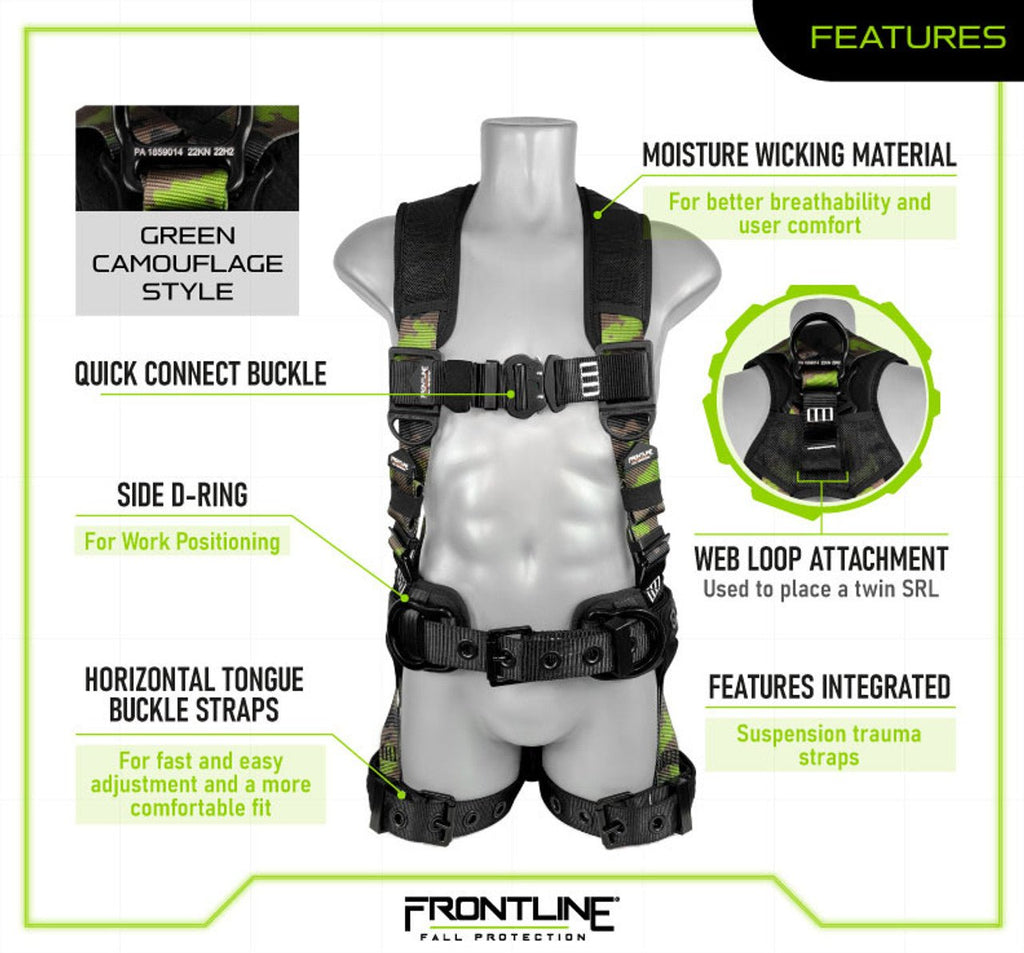 Frontline 110CTB - CF Camouflage Full Body Harness with Aluminum Hardware and Suspension Trauma Straps S - Lined Out Frontline 110CTB - CF Camouflage Full Body Harness with Aluminum Hardware and Suspension Trauma Straps SWork Safety Harnesses