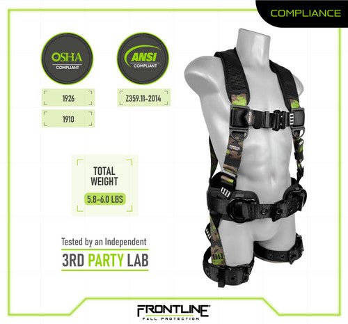 Frontline 110CTB - CF Camouflage Full Body Harness with Aluminum Hardware and Suspension Trauma Straps XL/2X - Lined Out Frontline 110CTB - CF Camouflage Full Body Harness with Aluminum Hardware and Suspension Trauma Straps XL/2XWork Safety Harnesses
