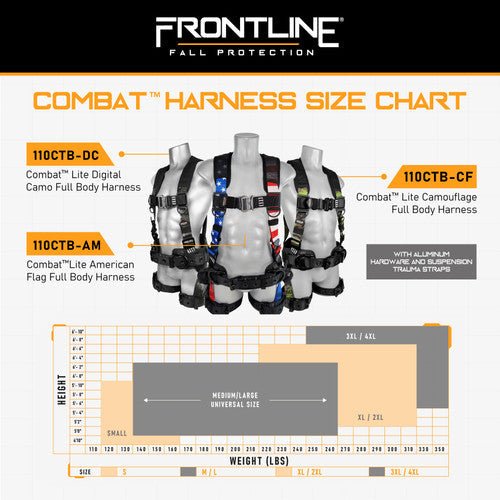 Frontline 110CTB - CF Camouflage Full Body Harness with Aluminum Hardware and Suspension Trauma Straps XL/2X - Lined Out Frontline 110CTB - CF Camouflage Full Body Harness with Aluminum Hardware and Suspension Trauma Straps XL/2XWork Safety Harnesses