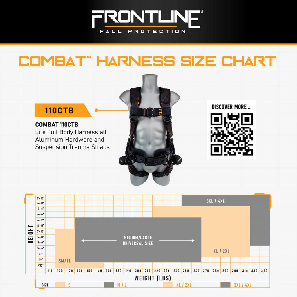 Frontline 110CTB Combat Lite Full Body Harness all Aluminum Hardware and Suspension Trauma Straps 3X/4X - Lined Out Frontline 110CTB Combat Lite Full Body Harness all Aluminum Hardware and Suspension Trauma Straps 3X/4XWork Safety Harnesses