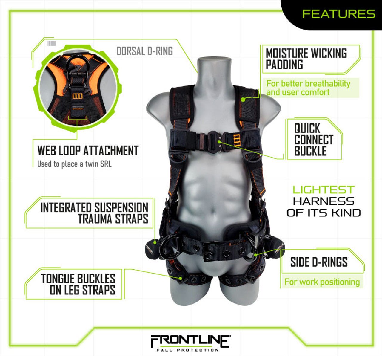 Frontline 110CTB Combat Lite Full Body Harness all Aluminum Hardware and Suspension Trauma Straps 3X/4X - Lined Out Frontline 110CTB Combat Lite Full Body Harness all Aluminum Hardware and Suspension Trauma Straps 3X/4XWork Safety Harnesses