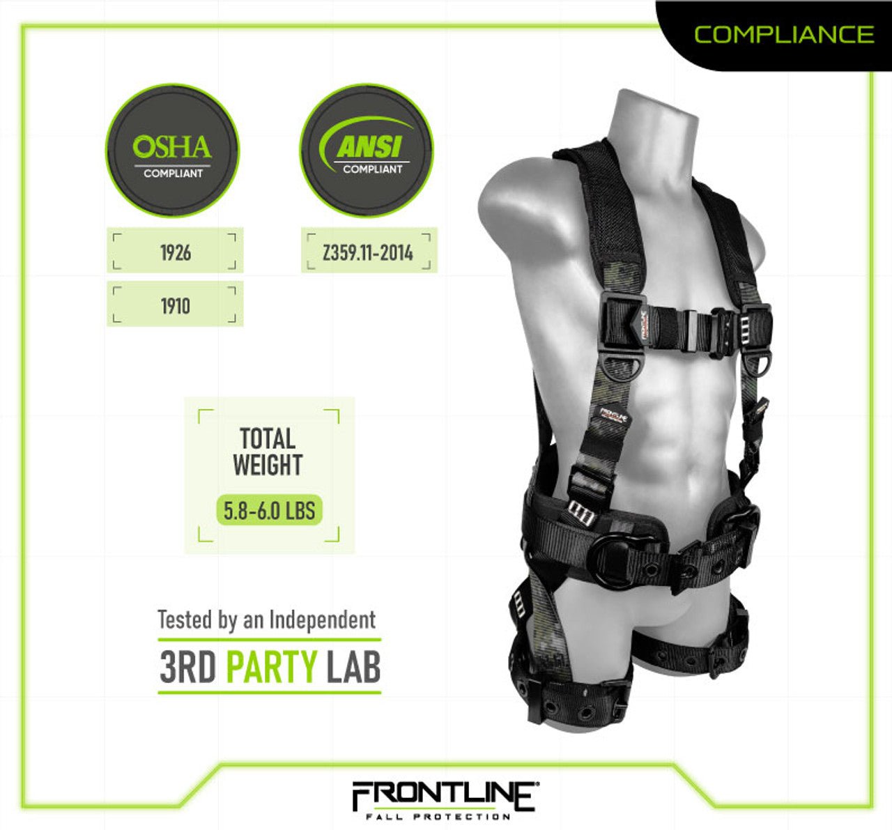 Frontline 110CTB - DC Digital Camo Full Body Harness with Aluminum Hardware and Suspension Trauma Straps XL/2X - Lined Out Frontline 110CTB - DC Digital Camo Full Body Harness with Aluminum Hardware and Suspension Trauma Straps XL/2XWork Safety Harnesses