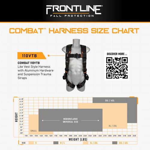 Frontline 110VTB Combat Lite Vest Style Harness with Aluminum Hardware and Suspension Trauma Straps 3X/4X - Lined Out Frontline 110VTB Combat Lite Vest Style Harness with Aluminum Hardware and Suspension Trauma Straps 3X/4XWork Safety Harnesses