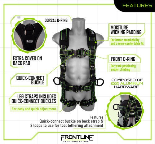 Frontline 200RE Elite Lite Climbing/Rescue Full Body Harness with Aluminum Quick Connect Buckles 2XL/3XL - Lined Out Frontline 200RE Elite Lite Climbing/Rescue Full Body Harness with Aluminum Quick Connect Buckles 2XL/3XLWork Safety Harnesses