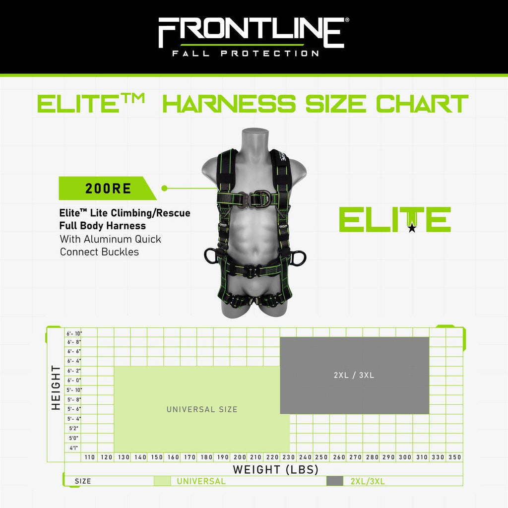 Frontline 200RE Elite Lite Climbing/Rescue Full Body Harness with Aluminum Quick Connect Buckles Universal - Lined Out Frontline 200RE Elite Lite Climbing/Rescue Full Body Harness with Aluminum Quick Connect Buckles UniversalWork Safety Harnesses