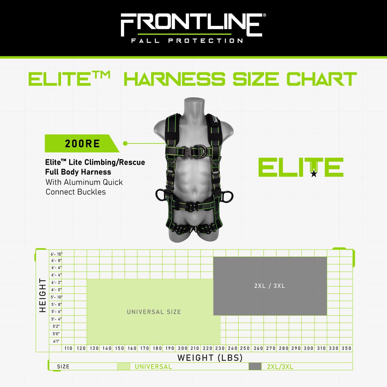Frontline 200RE Elite Lite Climbing/Rescue Full Body Harness with Aluminum Quick Connect Buckles Universal - Lined Out Frontline 200RE Elite Lite Climbing/Rescue Full Body Harness with Aluminum Quick Connect Buckles UniversalWork Safety Harnesses