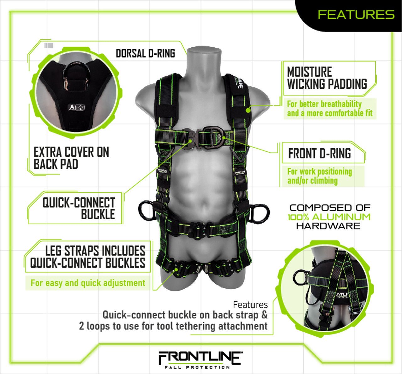 Frontline 200RE Elite Lite Climbing/Rescue Full Body Harness with Aluminum Quick Connect Buckles Universal - Lined Out Frontline 200RE Elite Lite Climbing/Rescue Full Body Harness with Aluminum Quick Connect Buckles UniversalWork Safety Harnesses