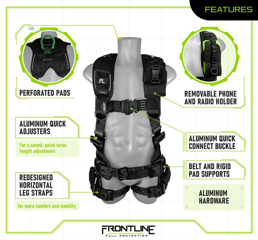 Frontline 250CTB Elite Construction Harness Aluminum Hardware and Suspension Trauma Straps XL/2XL - Lined Out Frontline 250CTB Elite Construction Harness Aluminum Hardware and Suspension Trauma Straps XL/2XLWork Safety Harnesses