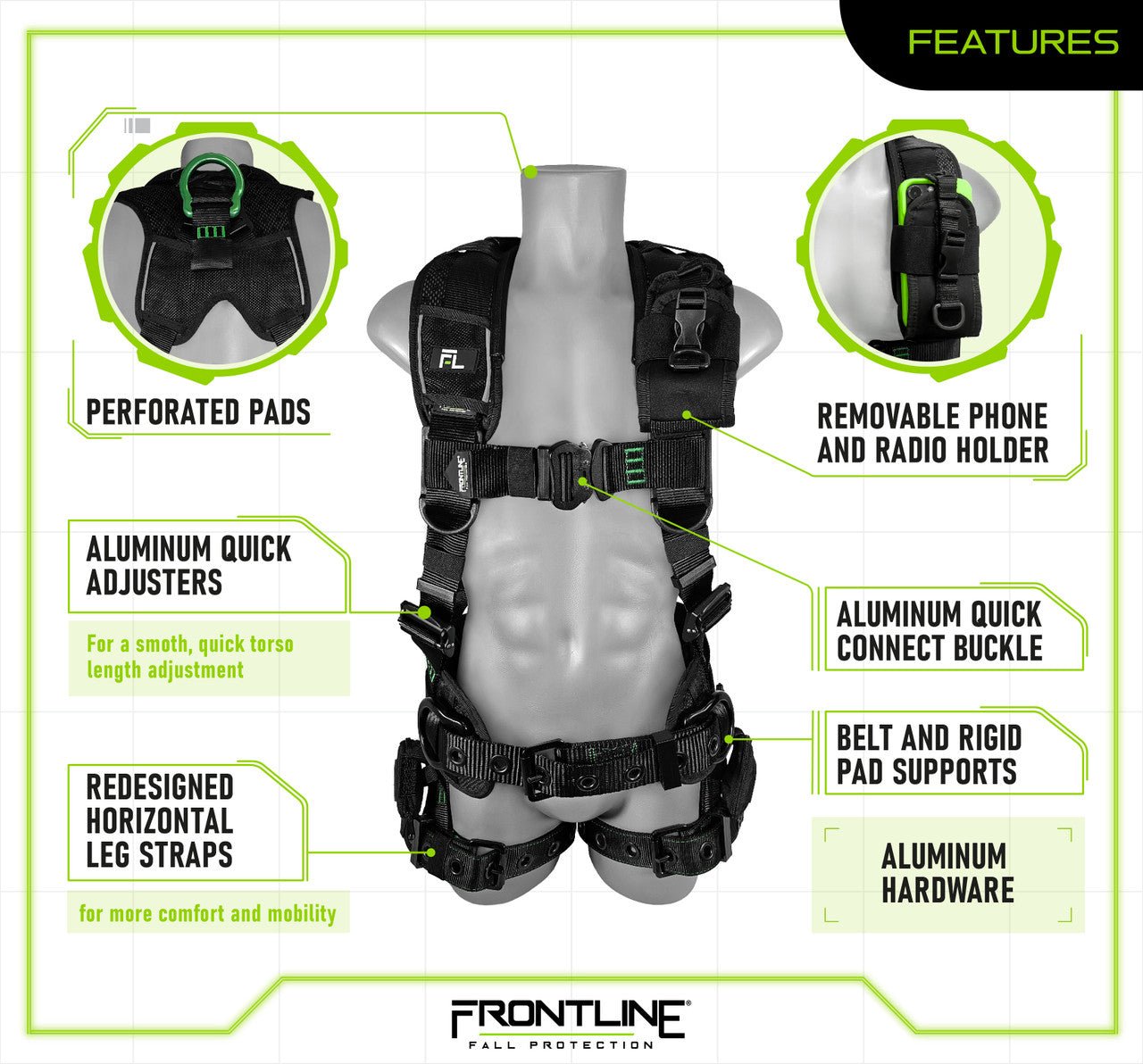 Frontline 250CTB Elite Construction Harness Aluminum Hardware and Suspension Trauma Straps XL/2XL - Lined Out Frontline 250CTB Elite Construction Harness Aluminum Hardware and Suspension Trauma Straps XL/2XLWork Safety Harnesses