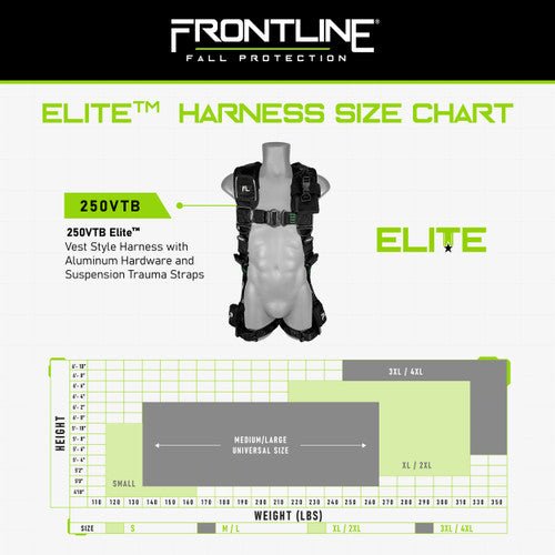 Frontline 250VTB Elite Vest Style Harness with Aluminum Hardware and Suspension Trauma Straps M/L - Lined Out Frontline 250VTB Elite Vest Style Harness with Aluminum Hardware and Suspension Trauma Straps M/LWork Safety Harnesses