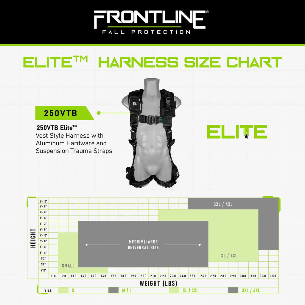 Frontline 250VTB Elite Vest Style Harness with Aluminum Hardware and Suspension Trauma Straps S - Lined Out Frontline 250VTB Elite Vest Style Harness with Aluminum Hardware and Suspension Trauma Straps SWork Safety Harnesses