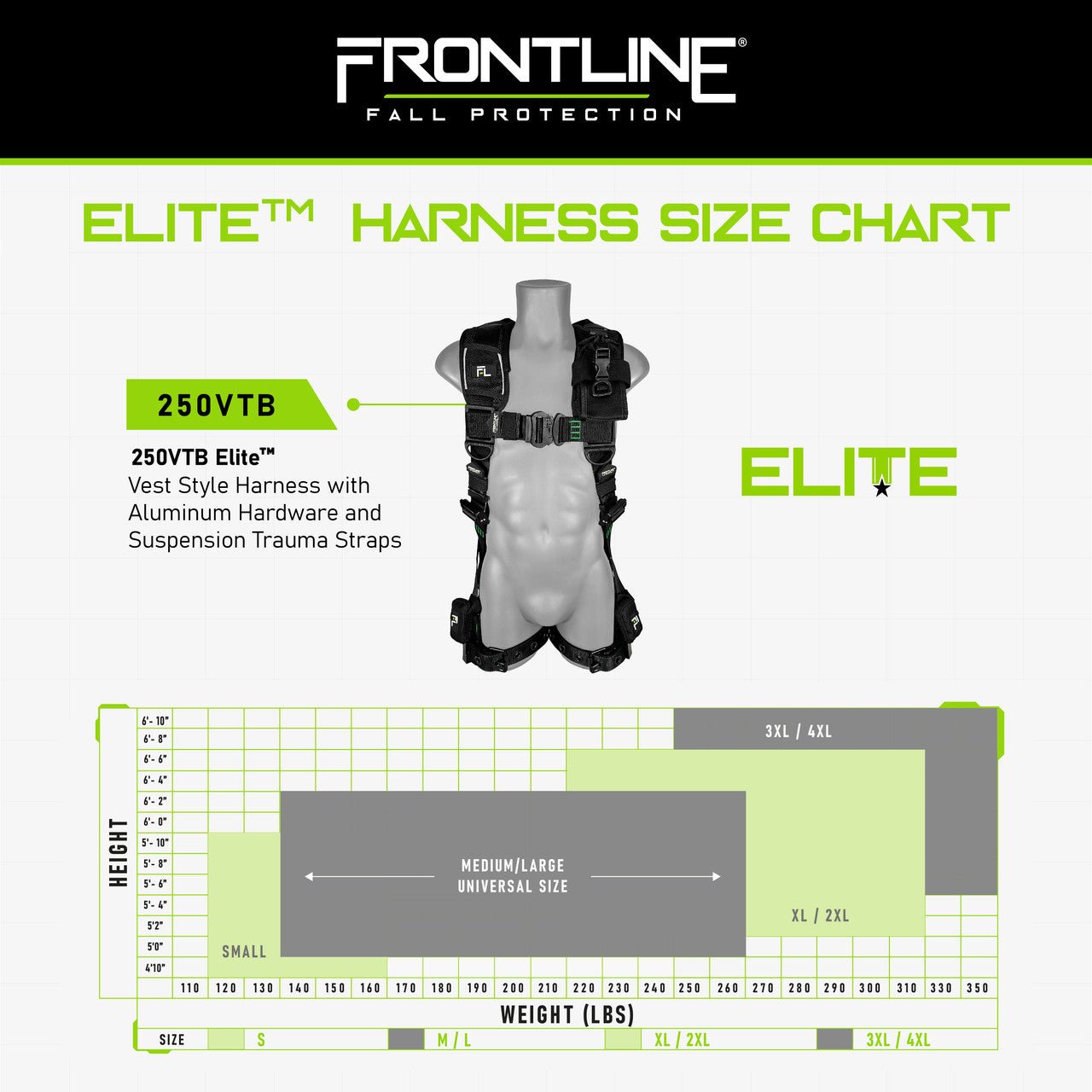 Frontline 250VTB Elite Vest Style Harness with Aluminum Hardware and Suspension Trauma Straps S - Lined Out Frontline 250VTB Elite Vest Style Harness with Aluminum Hardware and Suspension Trauma Straps SWork Safety Harnesses