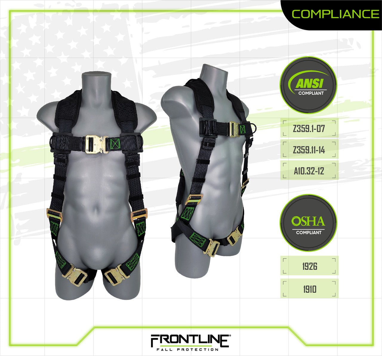 Frontline 310VQC Patriot Vest Style Harness with Airflo and Quick Connect Buckles - Made in USA Universal - Lined Out Frontline 310VQC Patriot Vest Style Harness with Airflo and Quick Connect Buckles - Made in USA UniversalWork Safety Harnesses