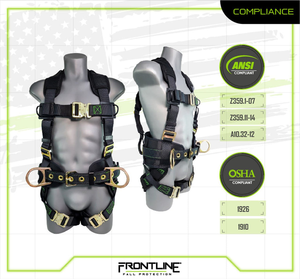 Frontline 350CQC Patriot Construction Harness with Airflo and Quick Connect Buckles - Made in USA Universal - Lined Out Frontline 350CQC Patriot Construction Harness with Airflo and Quick Connect Buckles - Made in USA UniversalWork Safety Harnesses