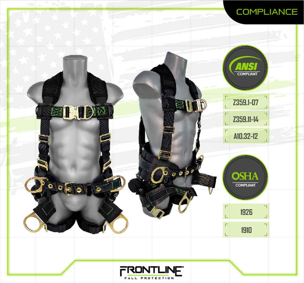 Frontline 350TWQC Patriot Tower Climbing Harness with Seat Sling, Airflo and Quick Connect Buckles - Made in USA Universal - Lined Out Frontline 350TWQC Patriot Tower Climbing Harness with Seat Sling, Airflo and Quick Connect Buckles - Made in USA UniversalWork Safety Harnesses