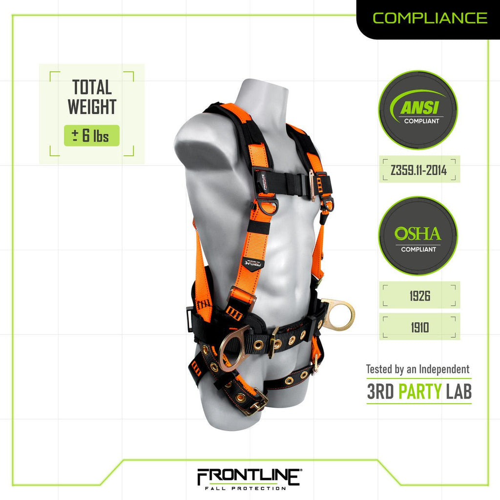 Frontline 50CTB Combat Construction Style Full Body Harness with Tongue Buckle Belt & Legs M/L - Lined Out Frontline 50CTB Combat Construction Style Full Body Harness with Tongue Buckle Belt & Legs M/LWork Safety Harnesses