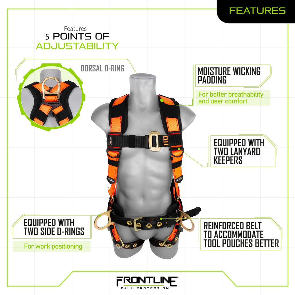 Frontline 50CTB Combat Construction Style Full Body Harness with Tongue Buckle Belt & Legs M/L - Lined Out Frontline 50CTB Combat Construction Style Full Body Harness with Tongue Buckle Belt & Legs M/LWork Safety Harnesses