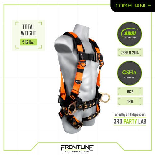 Frontline 50CTB Combat Construction Style Full Body Harness with Tongue Buckle Belt & Legs S - Lined Out Frontline 50CTB Combat Construction Style Full Body Harness with Tongue Buckle Belt & Legs SWork Safety Harnesses