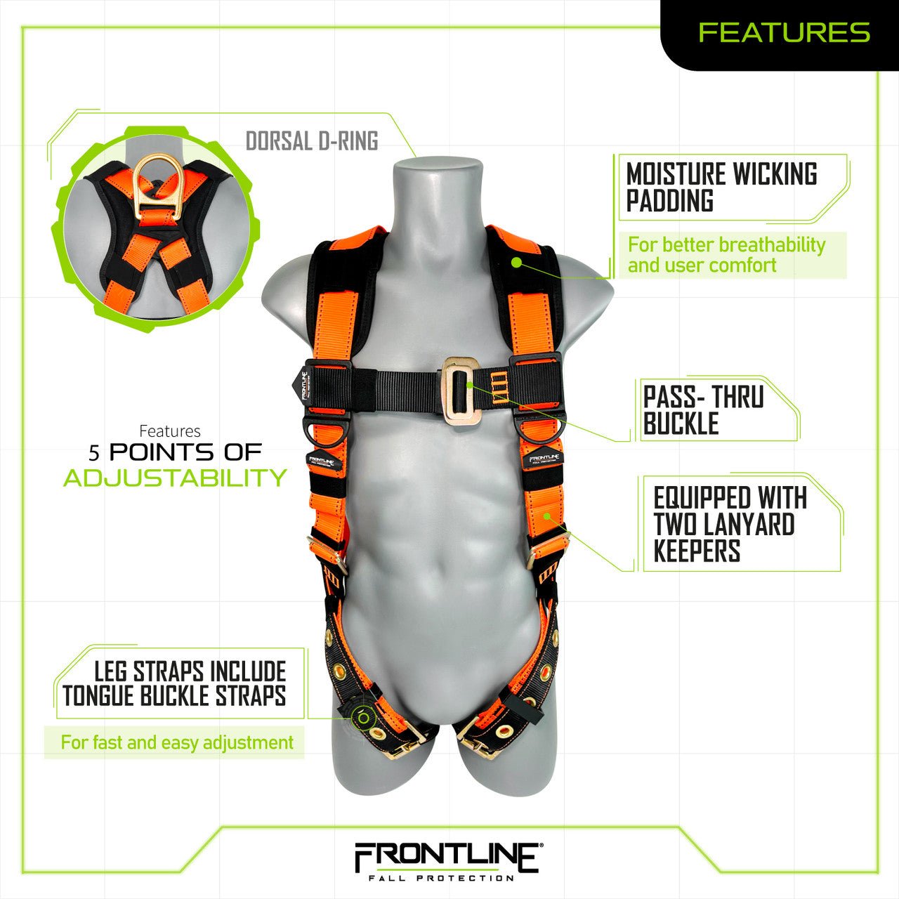 Frontline 50VTB Combat Economy Series Full Body Harness with Tongue Buckle Belt M/L - Lined Out Frontline 50VTB Combat Economy Series Full Body Harness with Tongue Buckle Belt M/LWork Safety Harnesses