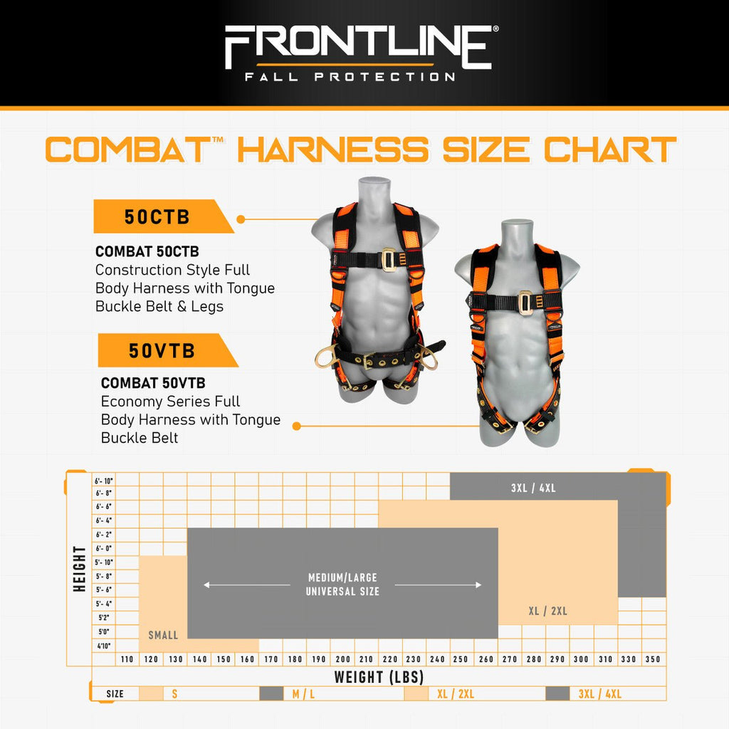 Frontline 50VTB Combat Economy Series Full Body Harness with Tongue Buckle Belt XL/2X - Lined Out Frontline 50VTB Combat Economy Series Full Body Harness with Tongue Buckle Belt XL/2XWork Safety Harnesses