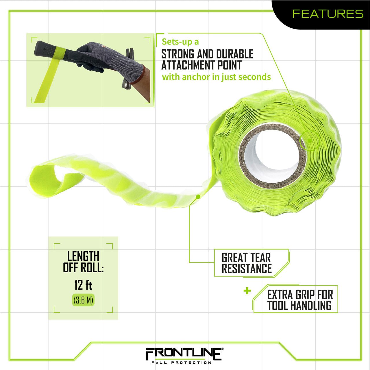 Frontline ACQW12 ToolGrip Quick Wrap Anchoring Tool Tape 12' - Lined Out Frontline ACQW12 ToolGrip Quick Wrap Anchoring Tool Tape 12'Work Safety Harnesses