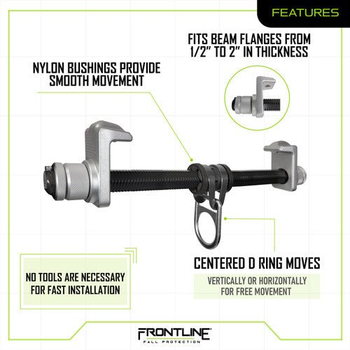 Frontline Aluminum I - Beam Slider Anchor - Lined Out Frontline Aluminum I - Beam Slider AnchorWork Safety Harnesses