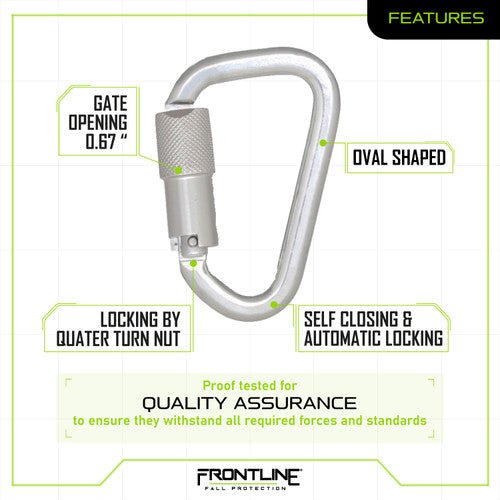 Frontline CAQ117 Aluminum Quarter Turn Locking Carabiner - Lined Out Frontline CAQ117 Aluminum Quarter Turn Locking CarabinerWork Safety Harnesses