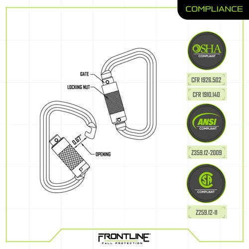 Frontline CAQ117 Aluminum Quarter Turn Locking Carabiner - Lined Out Frontline CAQ117 Aluminum Quarter Turn Locking CarabinerWork Safety Harnesses