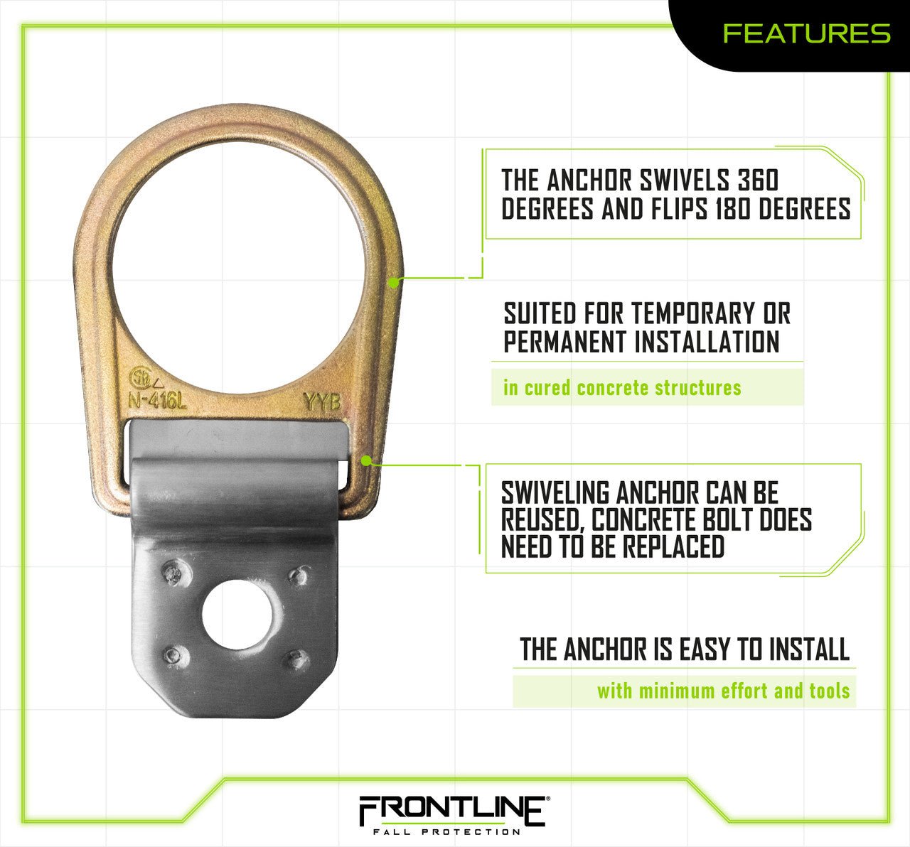 Frontline COB01SW Concrete Swiveling Anchor - Lined Out Frontline COB01SW Concrete Swiveling AnchorWork Safety Harnesses