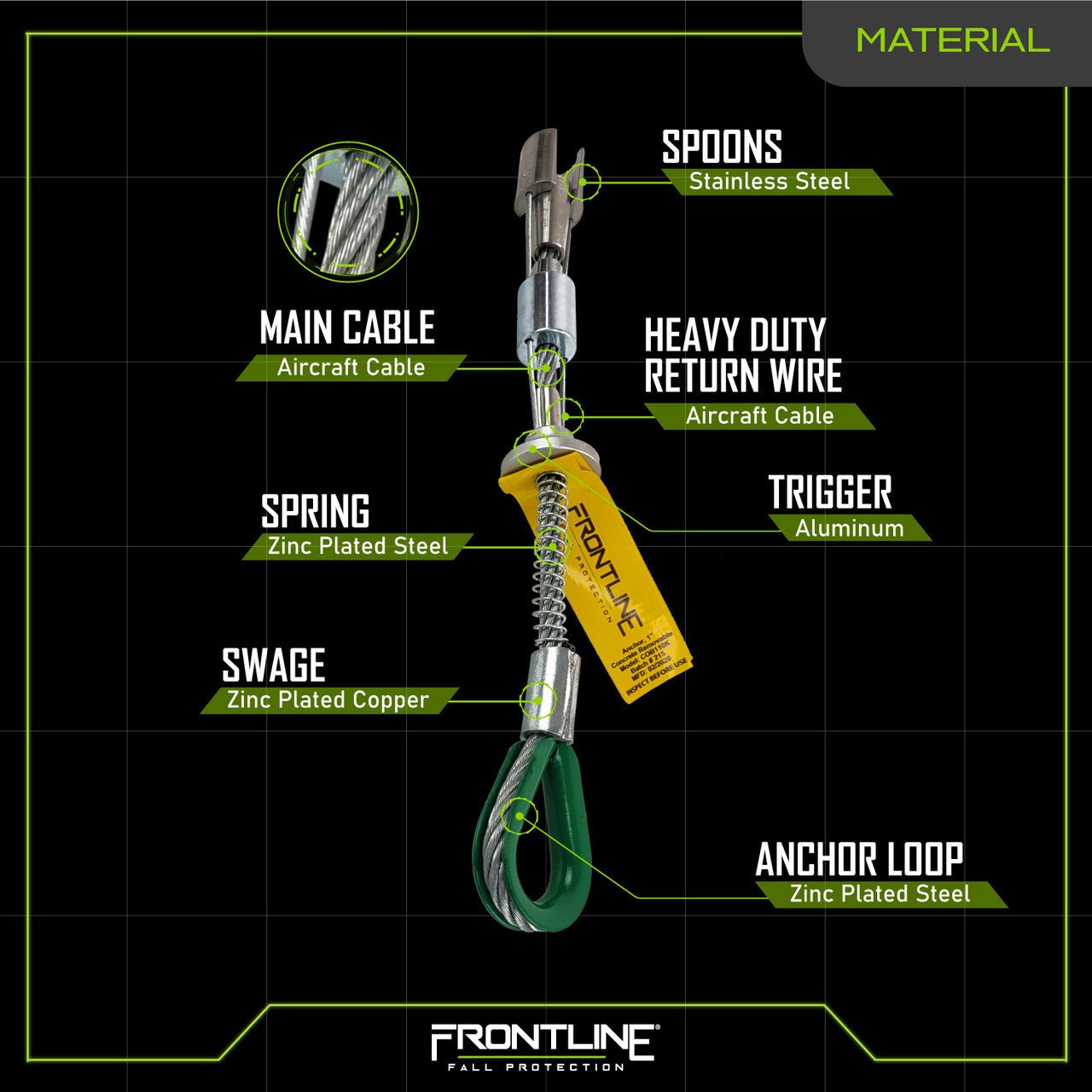 Frontline COB110K Reusable 10K Concrete Anchor Bolt - Lined Out Frontline COB110K Reusable 10K Concrete Anchor BoltWork Safety Harnesses